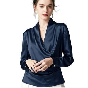 GRACIA Elegant Long Sleeve Blouse in Navy Size L